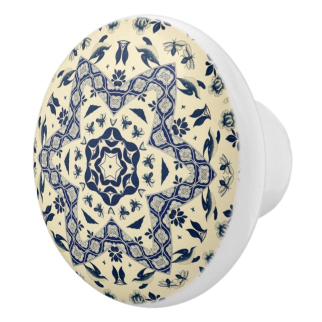 Chinese Blue Delft ~ Birds & Bees ~ * ~ Ceramic Knob (Right)