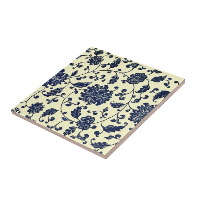 Chinese Blue Delft Flowers & Leaves  ~ * ~ Ceramic Tile (Side)