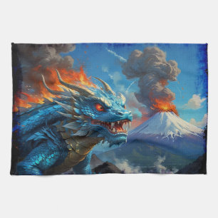 Chinese Blue Dragon and Volcano Tea Towel