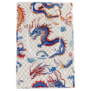 Chinese blue flying dragon medium gift bag