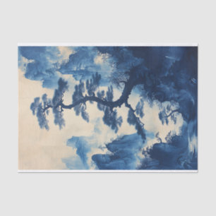 Chinese Blue Ink Painting Tree Decoupage Tissue Paper