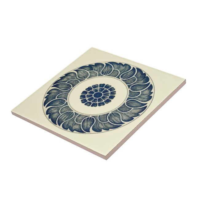 Chinese Blue Leaf Ring On White Background ~ * ~ Ceramic Tile (Side)