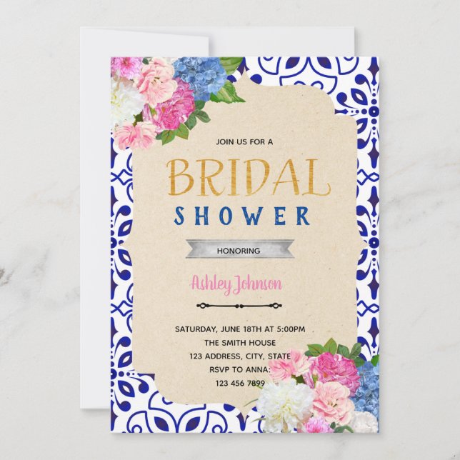 Chinese blue pattern hydrangea invitation (Front)