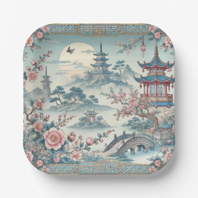 Chinese blue toile paper plate (Front)