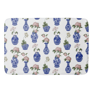  Chinese blue vases and flowers Bath Mat