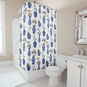  Chinese blue vases and flowers Shower Curtain