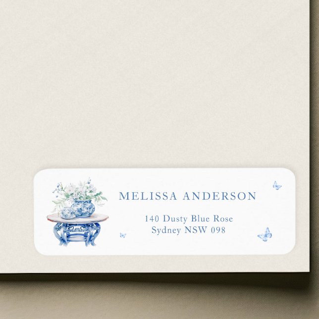 Chinese Blue & White Bridal Shower Return Address Label (Creator Uploaded)