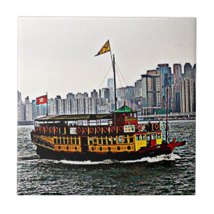 Chinese Boat Victoria Harbour Hong Kong Ceramic Tile