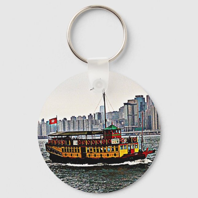 Chinese Boat Victoria Harbour Hong Kong Key Ring (Front)