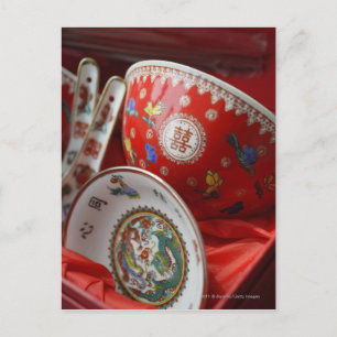 Chinese bowl with double happiness postcard