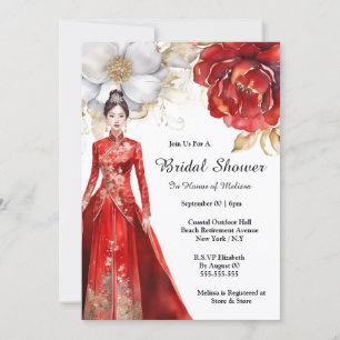 Chinese bride gold red flowers garden bridal  invitation