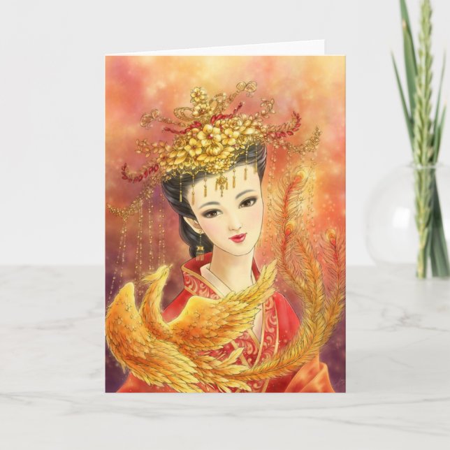 Chinese Bride with Phoenix Fantasy Greeting Card (Front)
