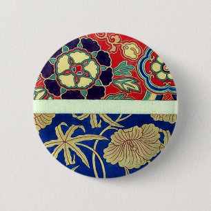 Chinese brocade with red background 6 cm round badge