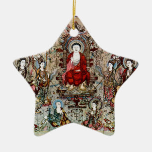 CHINESE BUDDHA PAINTING CERAMIC ORNAMENT