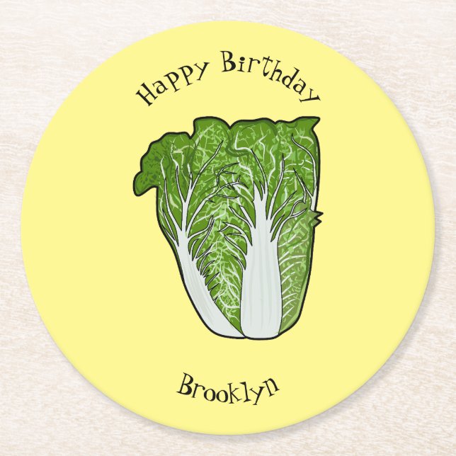 Chinese cabbage cartoon illustration round paper coaster (Front)