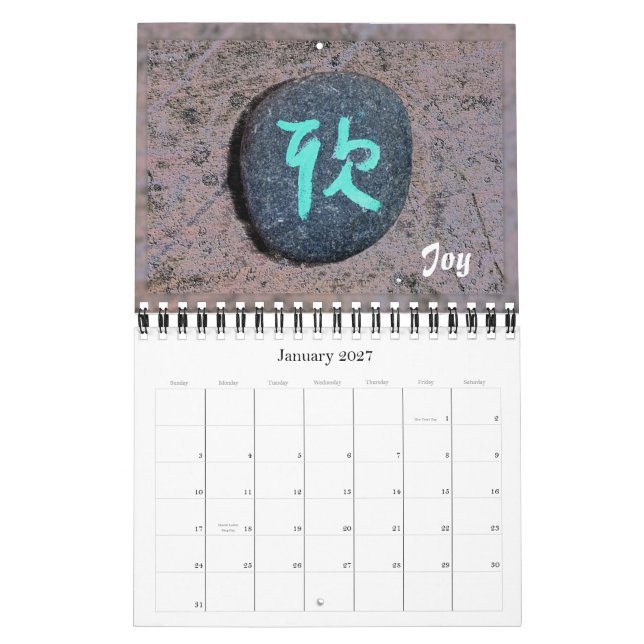 Chinese Calligraphy on Stones Calendar (Jan 2027)