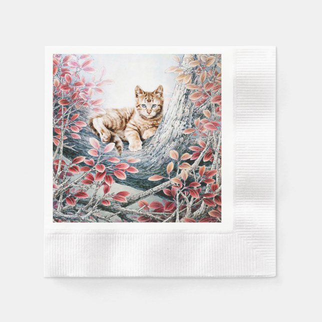 Chinese Cat Art Cat in Tree Napkin (Front)
