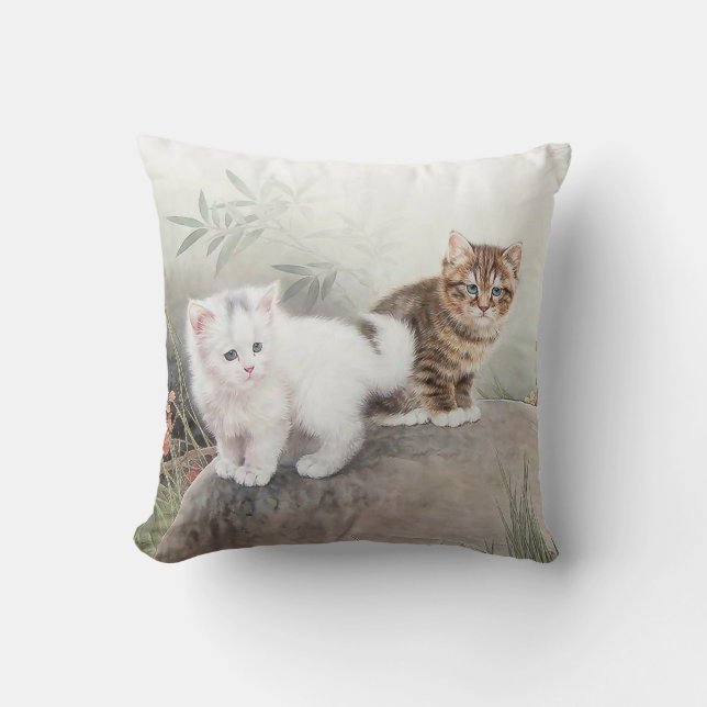 Chinese Cat Art Two Kittens Cushion (Front)