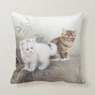 Chinese Cat Art Two Kittens Cushion