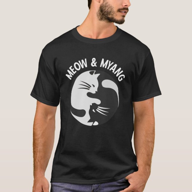 Chinese Cats Meow And Myang Yin Yang Cat T-Shirt (Front)