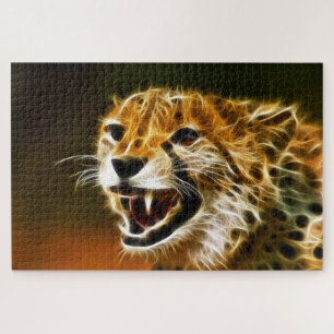 Chinese Cheetah with white electricity glowing  Jigsaw Puzzle