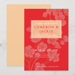 Chinese Cherry Blossom Orange Wedding Invitation