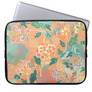 Chinese chrysanthemum: floral orange pattern. laptop sleeve
