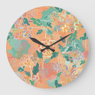 Chinese chrysanthemum: floral orange pattern. large clock