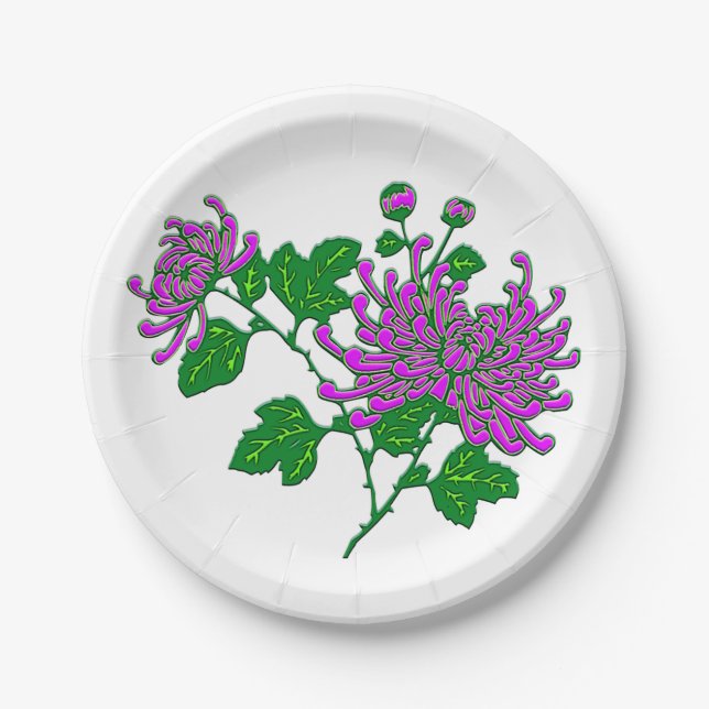Chinese chrysanthemums  - lavender paper plate (Front)