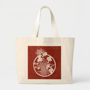 Chinese Chrysanthemums on Red Large Tote Bag