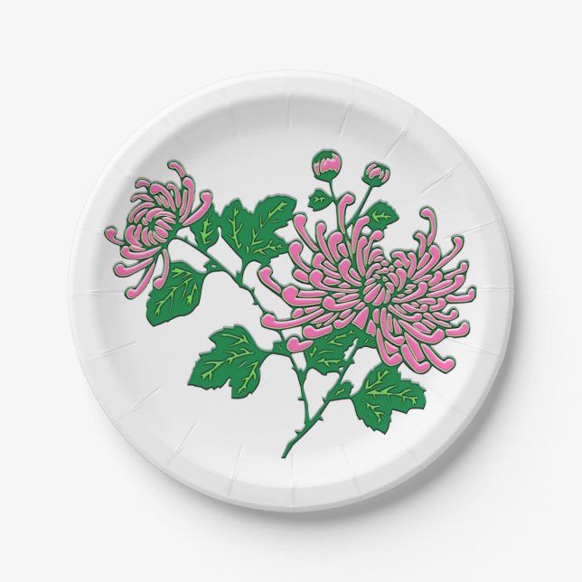 Chinese chrysanthemums  - soft pink paper plate (Front)