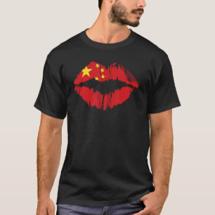 Chinese Country Flag China Red Kiss Lips T-Shirt