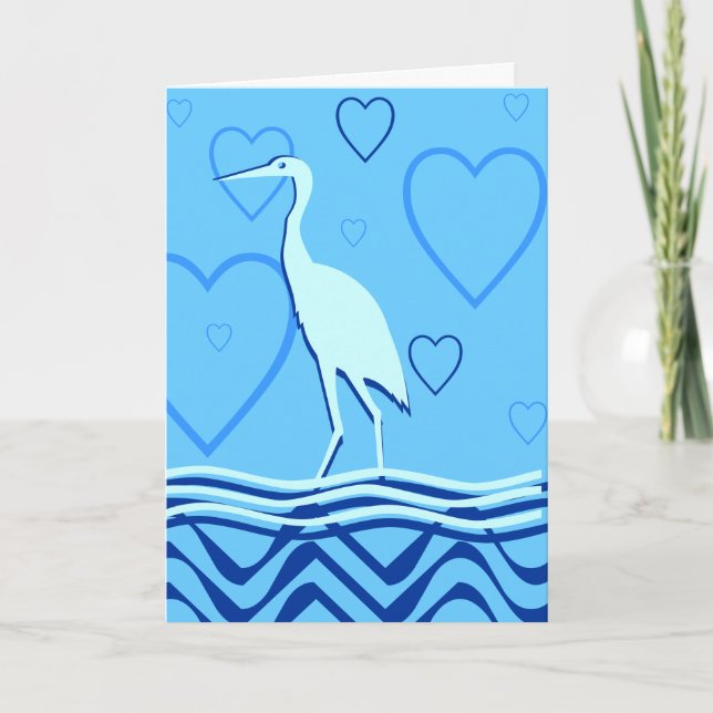 Chinese Crane Card - Watery Blues (Front)