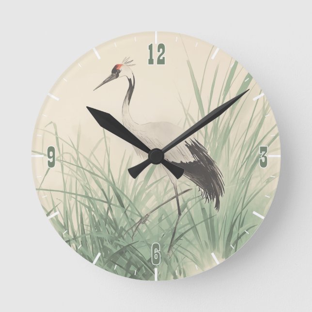 Chinese Crane Chinoiserie Decoupage Round Clock (Front)