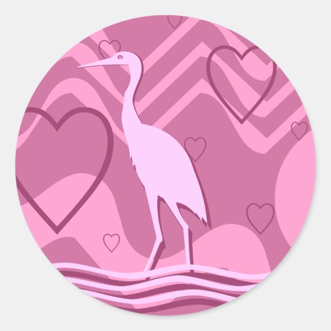 Chinese Crane Envelope Sealer - Purples and Pinks Classic Round Sticker (Front)