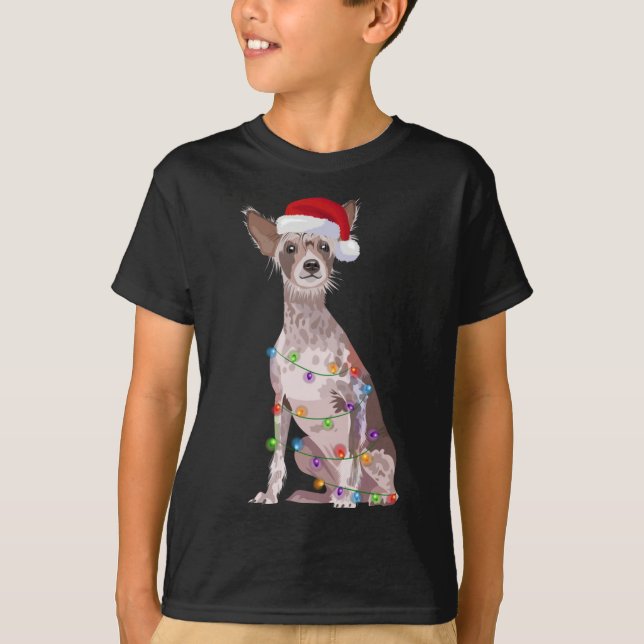 Chinese Crested Christmas Lights Xmas Dog Lover T-Shirt (Front)