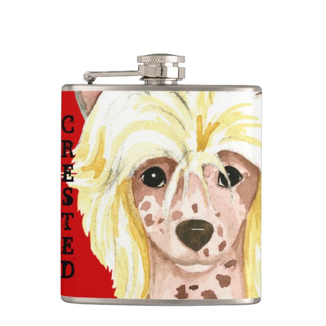 Chinese Crested Colour Block Hip Flask (Front)