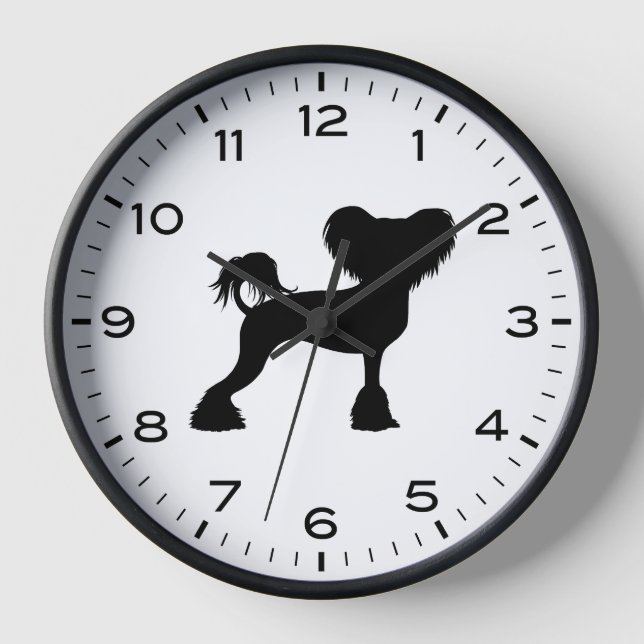 Chinese Crested Crestie Dog Silhouette Clock (Front)