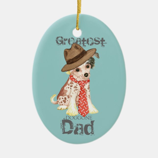 Chinese Crested Dad Ceramic Ornament (Front)