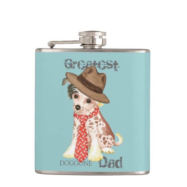 Chinese Crested Dad Hip Flask (Front)