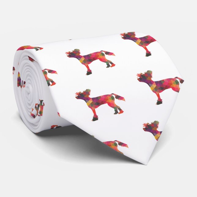 Chinese Crested Dog Geometric Pattern Silhouette Tie (Rolled)