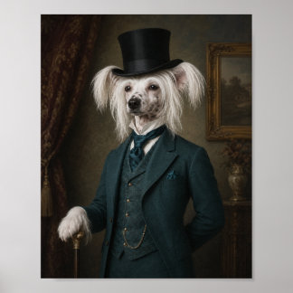 Chinese Crested Dog Portrait Print, Victorian Gent Poster