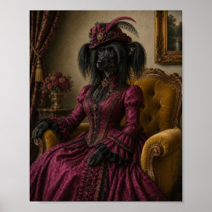 Chinese Crested Dog Portrait Print, Victorian Lady Poster