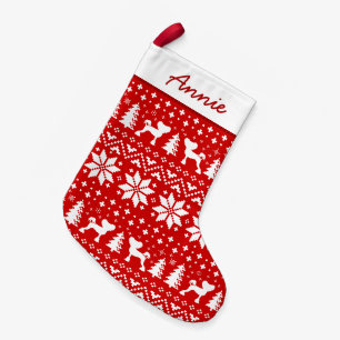 Chinese Crested Dog Silhouettes Pattern Cute Small Christmas Stocking