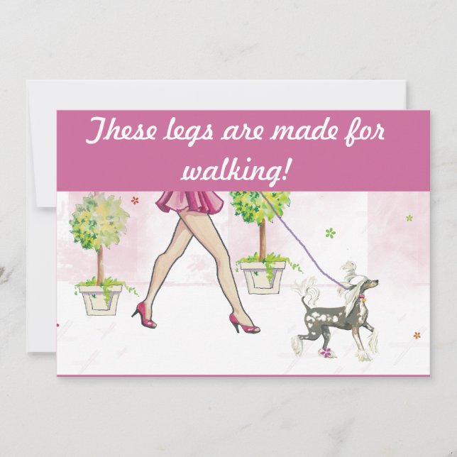 Chinese Crested Dog Walking Invitation Postcard (Front)