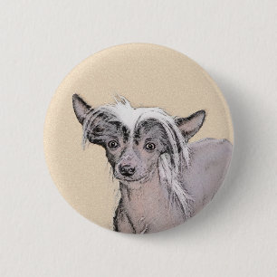 Chinese Crested Hairless Painting Original Dog Art 6 Cm Round Badge