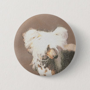 Chinese Crested Hairless Painting Original Dog Art 6 Cm Round Badge