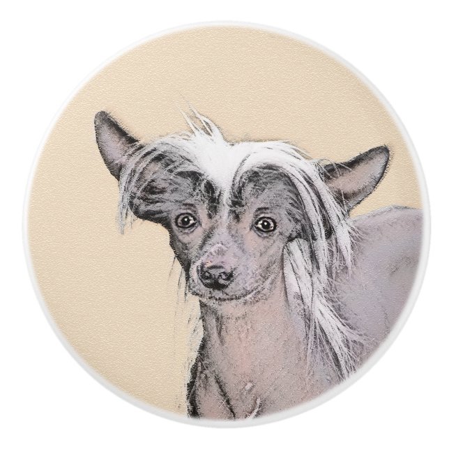 Chinese Crested Hairless Painting Original Dog Art Ceramic Knob (Front)