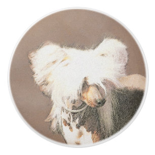 Chinese Crested Hairless Painting Original Dog Art Ceramic Knob