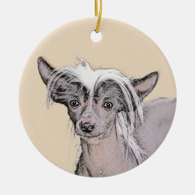 Chinese Crested Hairless Painting Original Dog Art Ceramic Ornament (Front)